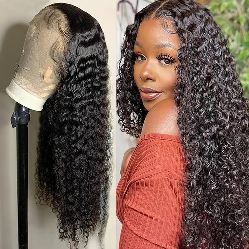 AUOCATTAIL 22 Inch 13x4 Deep Wave Lace Front Wigs Human Hair Pre Plucked with Baby Hair Curly HD Lace Front Wig Human Hair 150% Density for Black Women