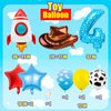 Toy Themed Number 4 Balloons, Happy Birthday Balloon, Colorful Balloons with Rocket Balloon and Cowboy Hat Balloon, Rainbow Balloons for Kids Birthday Party (4)
