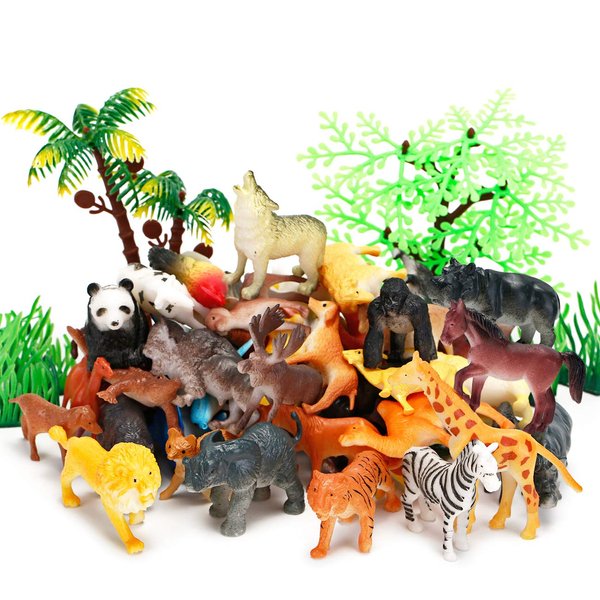 Animal Figurines Toys, 52 Pcs Small Mini Realistic Safari Zoo Plastic Animals Figures Learning Educational Toy Set for Kids Toddlers Jungle Wild Forest Animals Playset Cupcake Topper