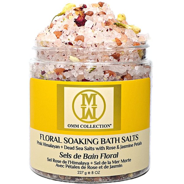 OMM Collection Natural Floral Soaking Bath Salt - Detox Body & Foot Soak - Bath Salt with Rose & Jasmine Petals - Pink Himalayan & Dead Sea Salt Flakes - Relaxing Bath Soak (Jasmin Rose)