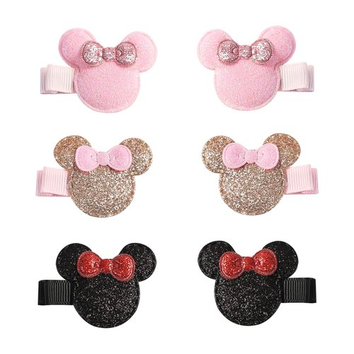 3 Pairs Glitter Mouse Ears Hair Clips for Baby Girls Toddler 1.5 Inch Hair Bows Barrettes Birthday Party Gift Costume Decorations Hair Accessories