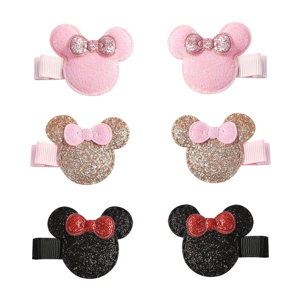 3 Pairs Glitter Mouse Ears Hair Clips for Baby Girls Toddler 1.5 Inch Hair Bows Barrettes Birthday Party Gift Costume Decorations Hair Accessories