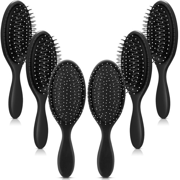 Nuenen 6 Pcs Detangling Wet Hair Brushes for Women Small Travel Brush Soft Bristles with Cushion Base Drying Detangler Brushes for Men Women Girls Boys(Black)