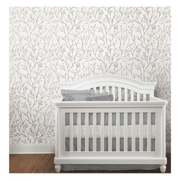 RoomMates RMK12161WP Tree Branches Peel and Stick Wallpaper, Grey/White