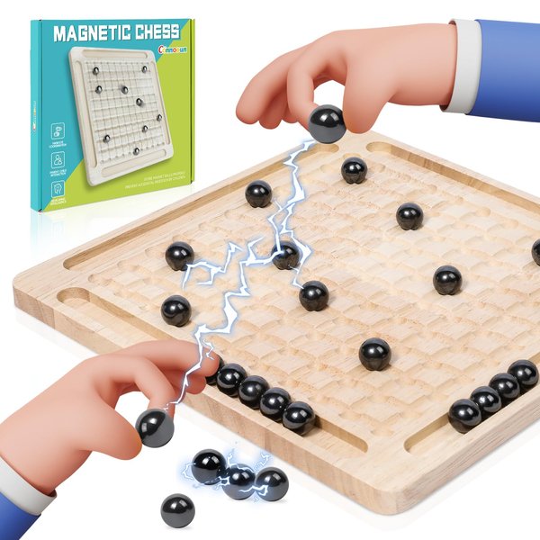 Magnetic Induction Chess Game Set, Commodum 2024 New Table Top Magnet Chess Game, Magnetic Rocks Game Puzzle Toy Family Party Strategy Game for Kids Adults, Magnet Chess Game Board with Stones