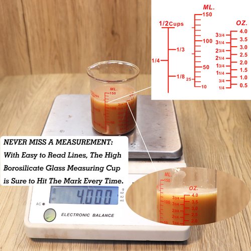 3 Piece Glass Measuring Cup Set, Includes 1/2-Cup, 1-Cup, and 2-Cup High Borosilicate Glasss Liquid Measuring Cups, Dishwasher, Freezer, Microwave, and Preheated Oven Safe, Essential Kitchen Tools