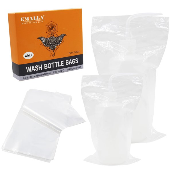 WZPB Tattoo Wash Bottle Bags - 250Pcs Disposable Tattoo Wash Bottle Covers Squeeze Bottle Bags Tattoo Bottle Sleeves for Tattoo Bottles Tattoo Supplies Tattoo Accessories