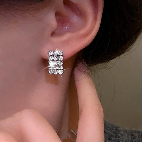 Sttiafay Vintage Rhinestone Square Earrings Square Crystal Earrings Silver Geometry Square Stud Earrings Sparkly Cz Bridal Earrings Jewelry for Women and Girls