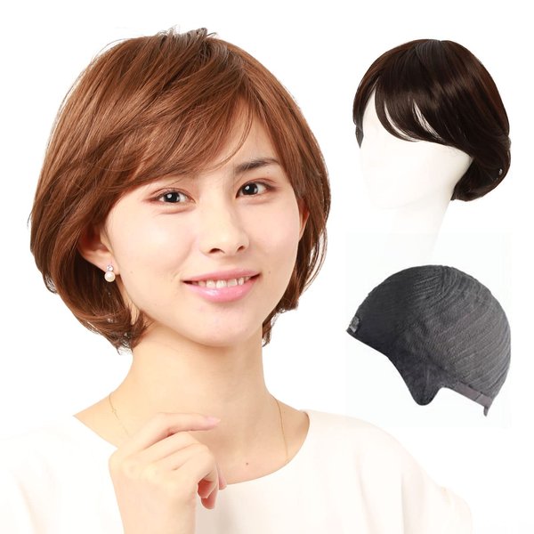 igennki Short Casual Bob Wig with Bangs for Asian Young Women (Human Hair Blend+Medical Base, N2 Natural Black)