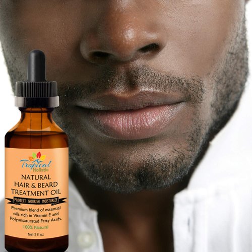 Tropical Holistic 100% Natural Hair Treatment Oil 2 oz - Premium Beard Essential Oil Blend with Argan, Emu, Jojoba, Jamaican Black Castor Oil, Peppermint for Men, Women with Dry, Damaged, Thin Hair