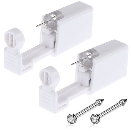 Lyuxzad Nose Piercing Gun - 2 Pack Self Nose Piercing Kit Unit Disposable Nose Piercing Gun with Nose Stud Piercing Kit Tool for Cartilage Tragus Helix Piercing Gun Piercing Jewelry (Silver)