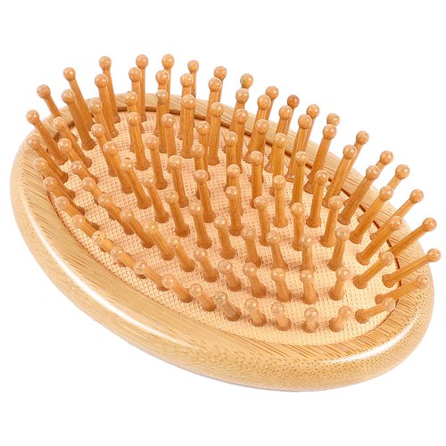 Bamboo Brush for Hair Growth, Natural Wooden Scalp Brush Mini Hair Scalp Massager Bamboo Bristles Detangling Hairbrush for Women, No Handle Design, Anti-Static Round Wood Pins