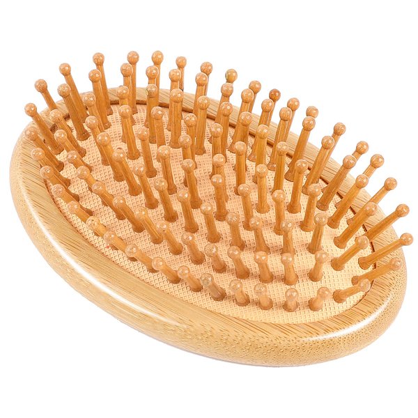 Bamboo Brush for Hair Growth, Natural Wooden Scalp Brush Mini Hair Scalp Massager Bamboo Bristles Detangling Hairbrush for Women, No Handle Design, Anti-Static Round Wood Pins