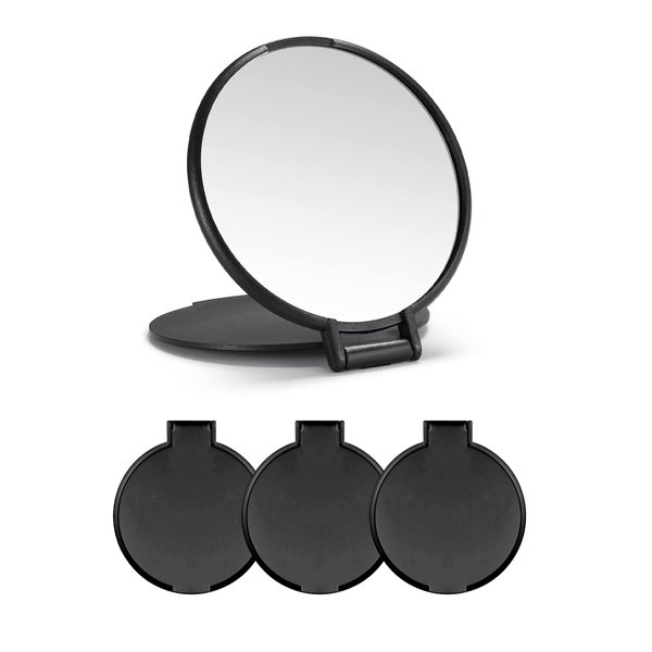 Compact Mirror Bulk Round Makeup Mirror for Purse, Set of 3, 2.6" L x 2.37" W (Black)