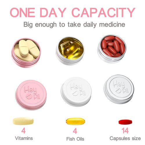 Extra Small Pill Box for Purse (3 Pack), ADHYRO Aluminum Mini Pill Case, Daily Portable Lightproof Pill Organizer to Hold Vitamins, Fish Oils, Supplements (Pink Silver White)…