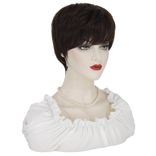 KEAT Brown Wigs for White Women Short Brown Wigs for Women Straight Brown Bob Wig Pixie Wigs for White Women with Bangs Natural Cute Synthetic Wigs for Daily Party K024BR