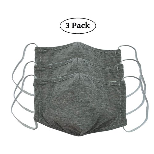 LOFBAZ Cloth Face Coverings Cotton Fabric with Filter Pocket Washable Reusable (Gray - Pack of 3, Big Kid 9 to 13 Year)