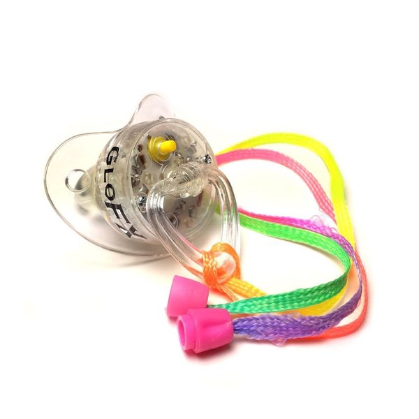 Glofx Soft Led Pacifier - 1 Pack - EDM Rave Binkie led Light Up Toy Necklace - Glowing Flashing RGB Style - 4 Colors Blinky