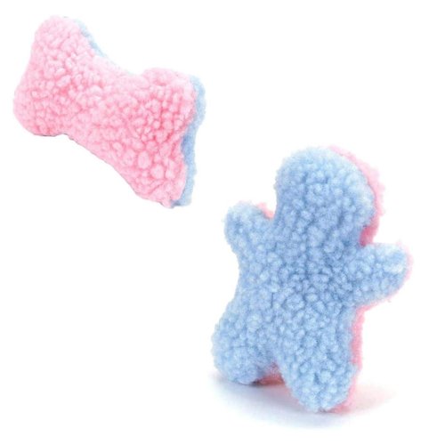 Small Dog Toy 4" Puppy Plush Squeaker Soft Fleece Pink and Blue Choose Wooly Man, Bone or Set of Both (Plush Bone)