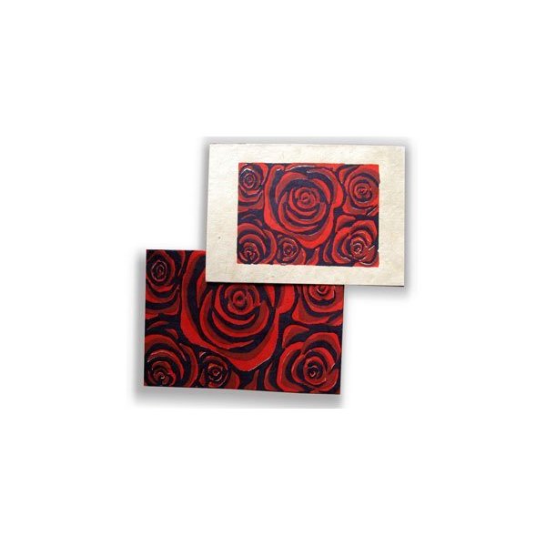 Hand Painted Red Rose Flower Card Set of 6, 2 Designs