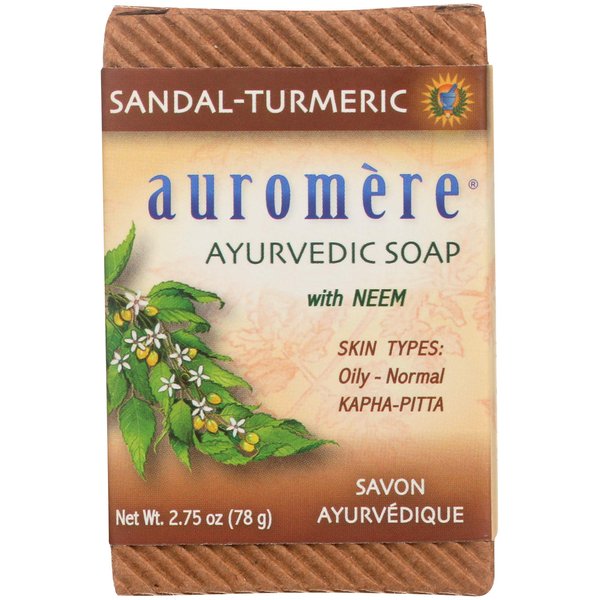 Auromere Ayurvedic Bar Soap, Sandal Turmeric - Eco Friendly, Handmade, Vegan, Cruelty Free, Natural, Non GMO (2.75 oz), 1 pack
