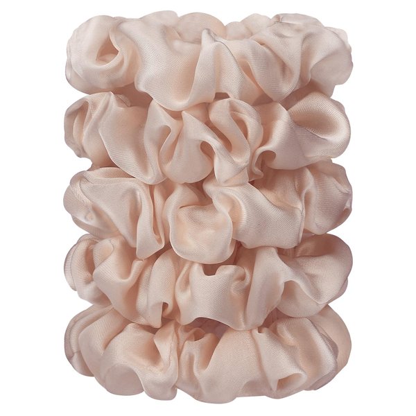JessLab Satin Hair Ties, Luxurious Soft Elastic Hair Ties for Women, Gentle on Hair and No Crease, for All Hair Types, Pack of 5, Gold