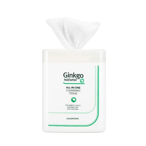 Charmzone Ginkgo Natural All in One Cleansing Tissue Makeup Remover Face Wipe Moisturizing Cleansing Facial Towelette Daily Use (Container, 110 sheets)