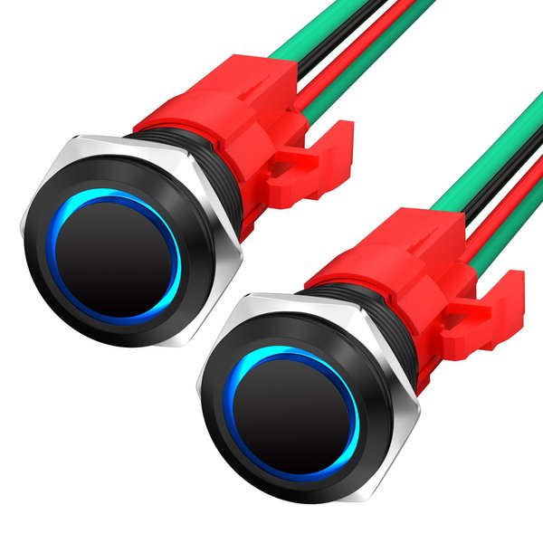 Joinfworld 12V 20 Amp Heavy Duty Latching Push Button Switch Waterproof ON Off Switch 16MM Pushbutton Switch 12 Volt Blue Led with Pre-Wired for Marine Boat Truck Car Motorcycle