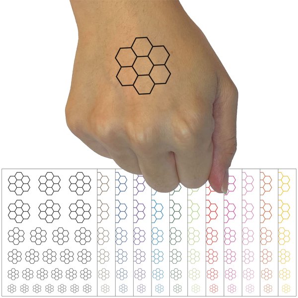 Simple Honeycomb Outline Temporary Tattoo Water Resistant Fake Body Art Set Collection - Hot Pink (One Sheet)