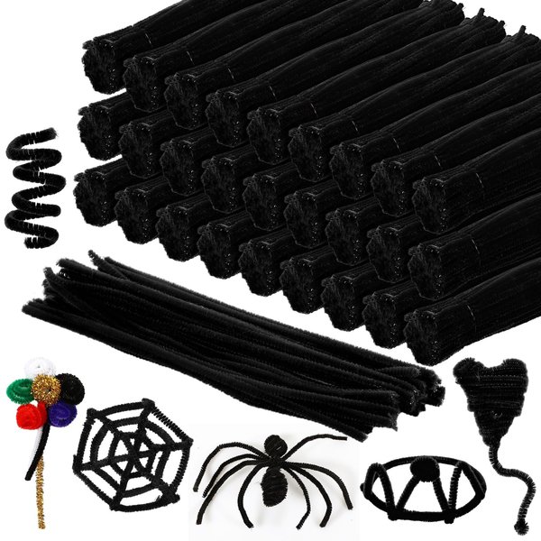 Newwiee 1000 Pcs Pipe Cleaners Bulk Chenille Stems Fuzzy Sticks for Kids DIY Art Crafts Supplies Crafts Sticks Projects Creative Home Decoration Birthday Halloween Christmas Party Favor(Black)