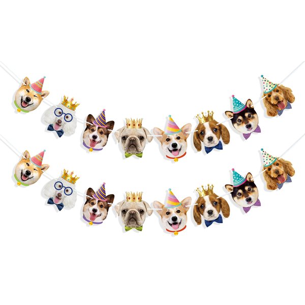 Uniwish Dog Faces Banner Garland Dog Theme Birthday Party Supplies for Boys Girls Puppy Dog Party Decorations Pet Dog Birthday Banners Hanging Decor