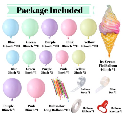 Pastel Balloons Garland Arch Kit 143pcs Macaron Rainbow Balloons Birthday Party Background Decoration Girl Baby Shower Donuts Ice Cream Party Supplies Pink Blue Green Balloons