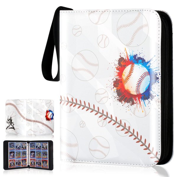 Baseball Card Binder, Trading Card Binder with Sleeves, Sports Card Binder Collectible Trading Card Albums Fits Cards with 50 Removable Sleeves (White, 900 Pockets)