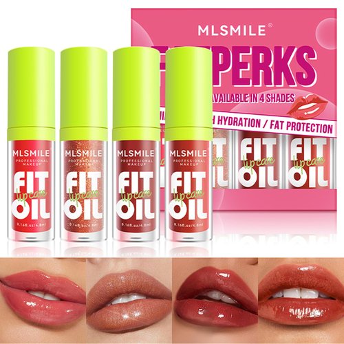 Qifylmaf 4 Colors Lip Oil Lip Glaze, Big Brush Head Hydrating Lip Glow Oil, Transparent Toot Tinted Nourishing Repairing Lightening Lip Lines & Long Lasting Fresh Clear Smooth Lip Care (Set B)