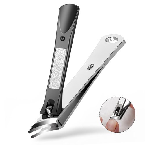 Slanted Curved Blade Ingrown Toenail Clippers for Thick Toenails, Angled Toe Nail Fingernail Cutter Trimmer for Seniors and Men - Black