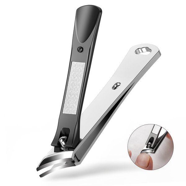 Slanted Curved Blade Ingrown Toenail Clippers for Thick Toenails, Angled Toe Nail Fingernail Cutter Trimmer for Seniors and Men - Black