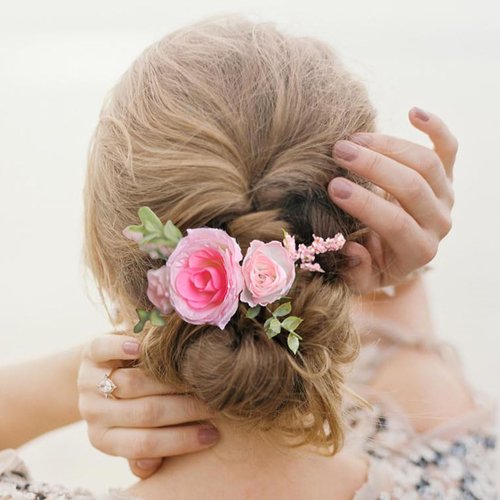 Fangsen Wedding Boho Pink Rose Flower Hair Comb Bridal Headpiece Floral Hair Accessories for Brides and Bridesmaids Silver