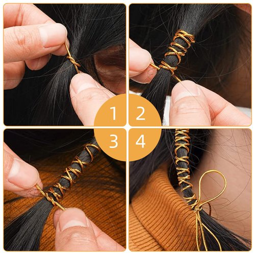 6 Pack Hair Strings for Braids, 5 Meters Dreadlock Braids Hair Strings, Stretchable Hair Wrap String Braiding Rope, Hair Styling Accessories for Hair Deco Sliver Gold