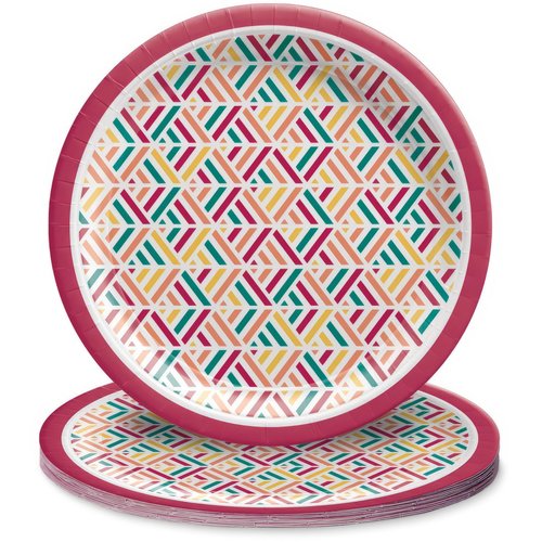 Amscan Stylish Multicolor Round Paper Boho Picnic Plates - 10.5" (Pack of 8) - Vibrant, Sturdy & Eco-friendly Party Plates - Perfect for Summer & Outdoor Events