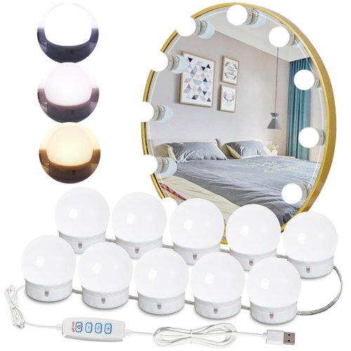 HELOIE Led Vanity Mirror Lights,15Ft Vanity Lights for Makeup Dressing Mirror Lighting,10 Dimmable Bulbs,Adjustable Light Color & Brightness,USB Cable,Mirror not Included