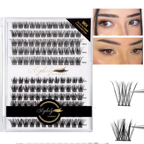 EYEBERLY Lash Clusters, 144pcs Individual Lashes Cluster Lashes DIY Eyelash Extensions C Curl 10/12/14/16mm Mix Length Eyelash Extensions Cluster Wispy DIY Lashes Natural Look (Dream&Crown)