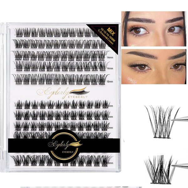 EYEBERLY Lash Clusters, 144pcs Individual Lashes Cluster Lashes DIY Eyelash Extensions C Curl 10/12/14/16mm Mix Length Eyelash Extensions Cluster Wispy DIY Lashes Natural Look (Dream&Crown)