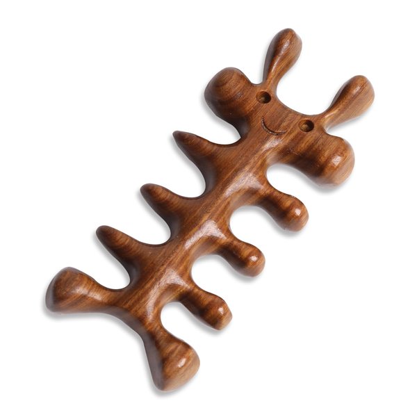 Frestyle Natural Wood Wide Tooth Hair Comb Head Scalp Massage No Static Green Sandalwood Hair Pick Wooden Comb for Women Men Kids Hair Neck Hands Legs Caring Tool (Cute Insect)