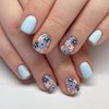 Short Press on Nails Square Fake Nails with Flower Designs Light Blue Acrylic Nails Stick on Nails Solid Color False Nails Cute Spring Press on Nails Glossy Artificial Nails for Women Manicure 24Pcs