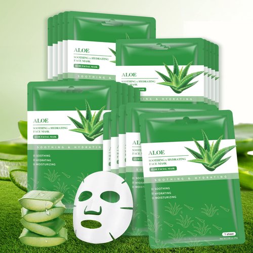Face Masks Skincare Sheet Mask Aloe Vera Sheets Mask, Hydrating Face Masks Soothing Facial Mask for All SkinTypes Sun Care, Calming Facial Masks for Women Skin Care Sheet Masks for Face Pack of 10