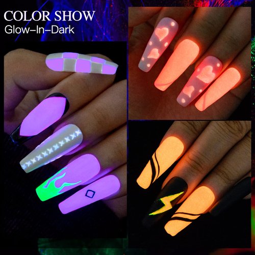 MSRUIOO Glow in the Dark Gel Nail Polish, 6 Colors Luminous Neon Gel Polish Set Fluorescent Bright Colors Hot Pink Yellow Purple Glow Effect Soak Off UV Gel Polish for DIY Nail Art Design