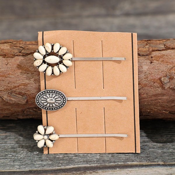 KOVOLITU White Bobby Pins Women's Western Style Turquoise Howlite Stone Hair Clip Barrettes Cowgirl Chic Retro Hair Pins