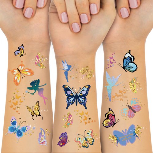 Waterproof Temporary Tattoos - 92pcs Butterfly Groovy Fake Tattoo for Kids, Stickers Party Favor Supplies Make Up Decoration, Festival Arts and Crafts Accessories Kits for Women Girls