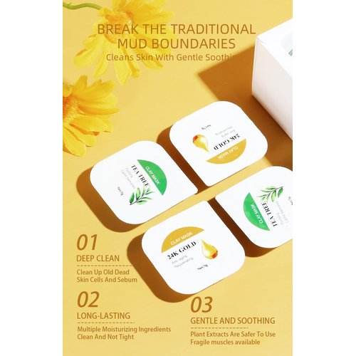 BERVEAL Organic Clay Mask Kit Private Label Turmeric Green Tea Pink Rose Face Mud Clay Mask Facial Mask For Acne Skin (SET 03)
