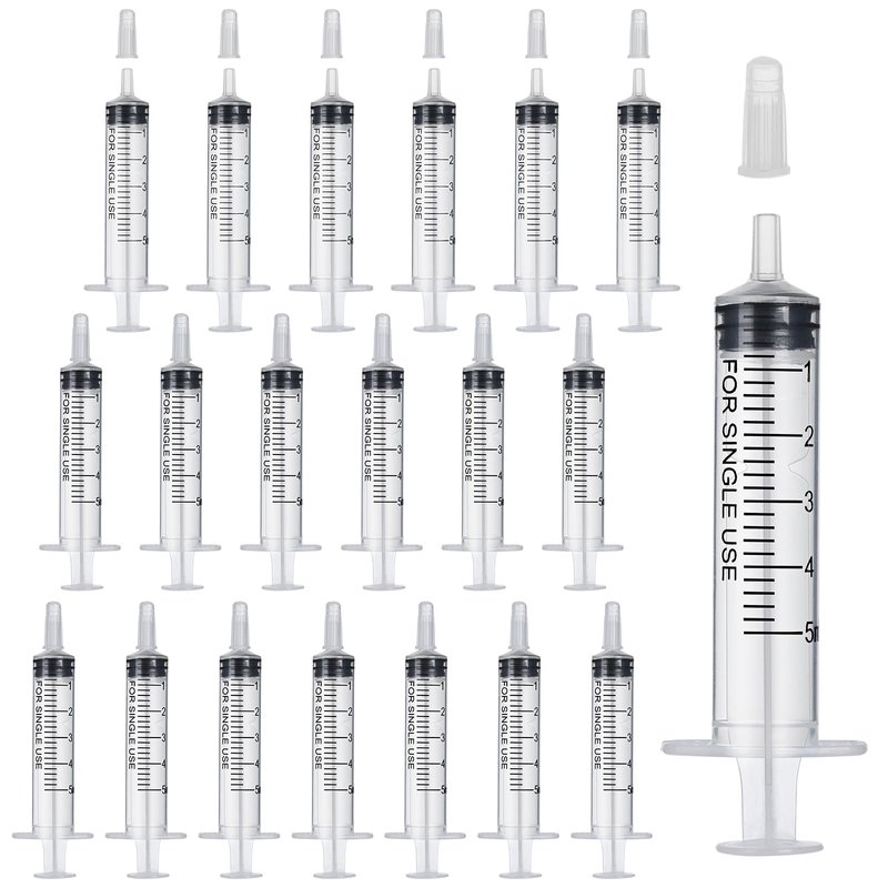 20 Pack 5ml/cc Syringe with Cap, Small Plastic Syringes without Needle ...